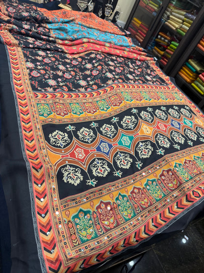 Black Multi Mirror Worked Masakali Sari Indian Fancy Saree C3