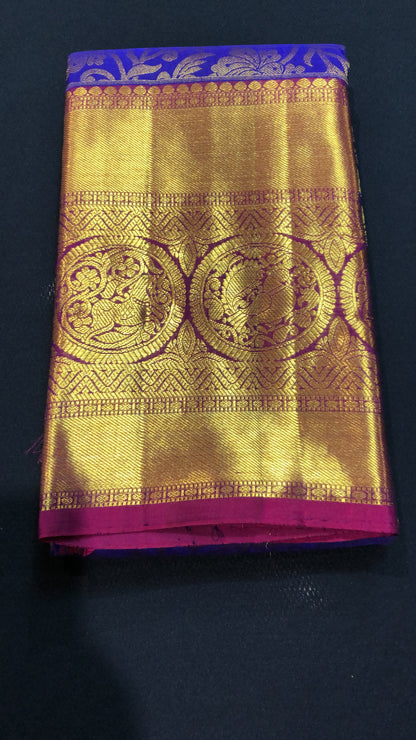 Bridal Kanchipuram Pure Silk Saree Blue & Pink Kanjivaram Sari| SPK