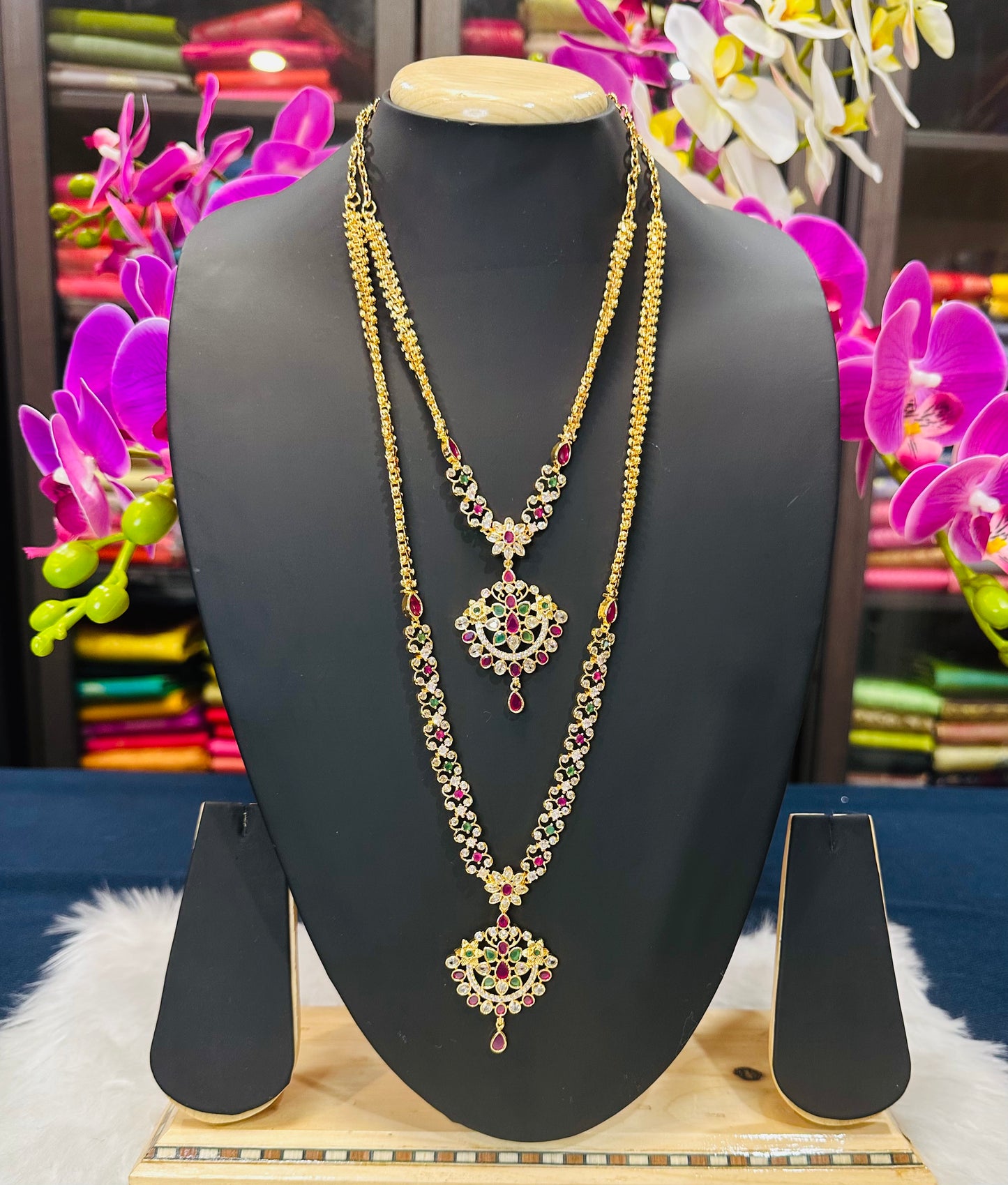 Forming Gold Temple Indian Necklace Multi Addiyal Jewellery N41