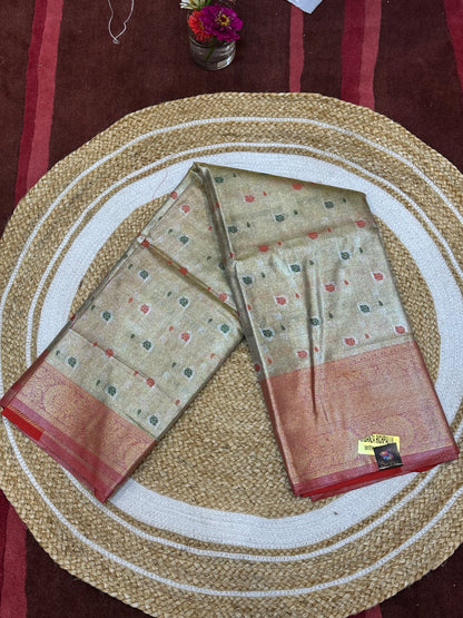 Tissue Silk brocade Sari Indian Fancy Saree Blue & Golden S18