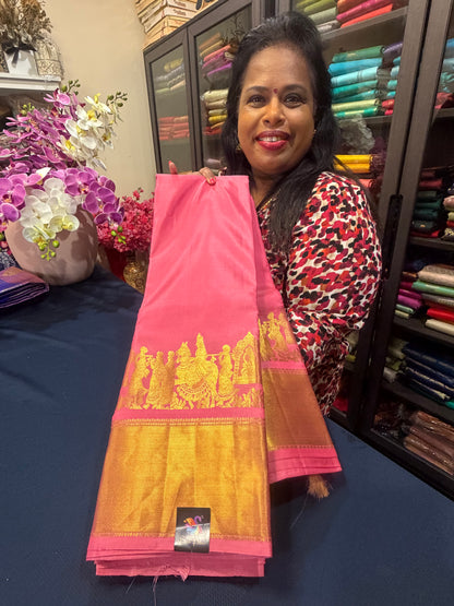 Kanchipuram Pure Silk Saree Pink Kanjivaram Sari SPK211