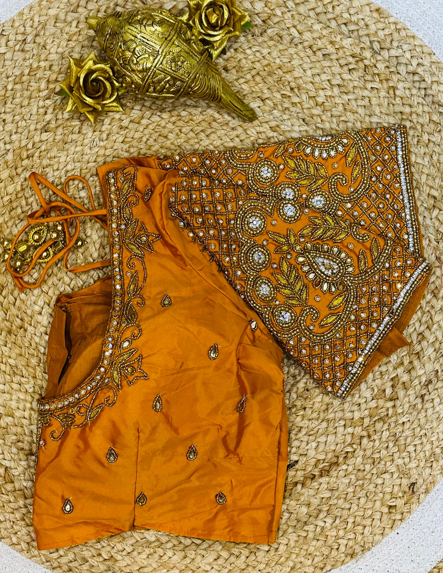 40” Size 10 Aari Worked Sari Blouse Indian Saree Top Silk Mango Yellow B83