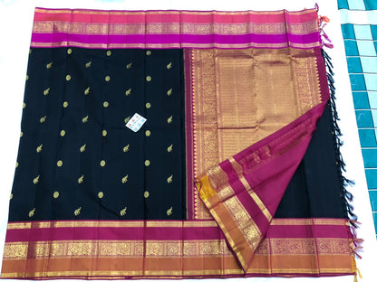 2g Gold Kanchipuram Pure Silk Saree Black Kanjivaram Sari| SPK201