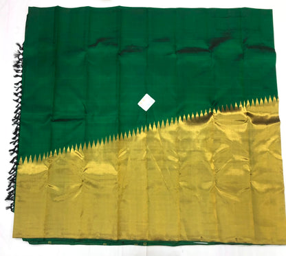 Raising Border Kanchipuram Pure Silk Saree Green Indian Kanjivaram Sari| SPK332