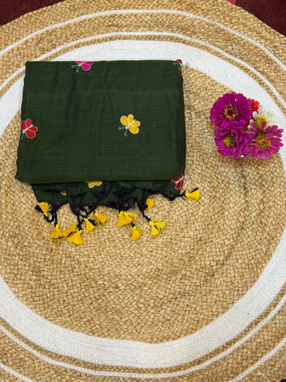 Khadi Soft Cotton Linen Sari Indian Saree Green S8