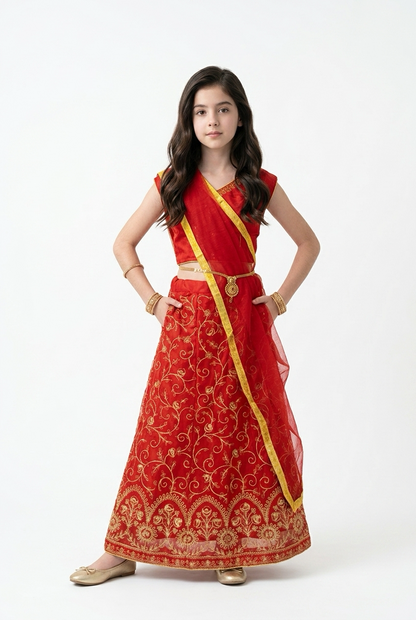 28” Size Age 5 to 6 Green Indian Lehenga Pavadai Sattai Skirt Top Lahenga G81