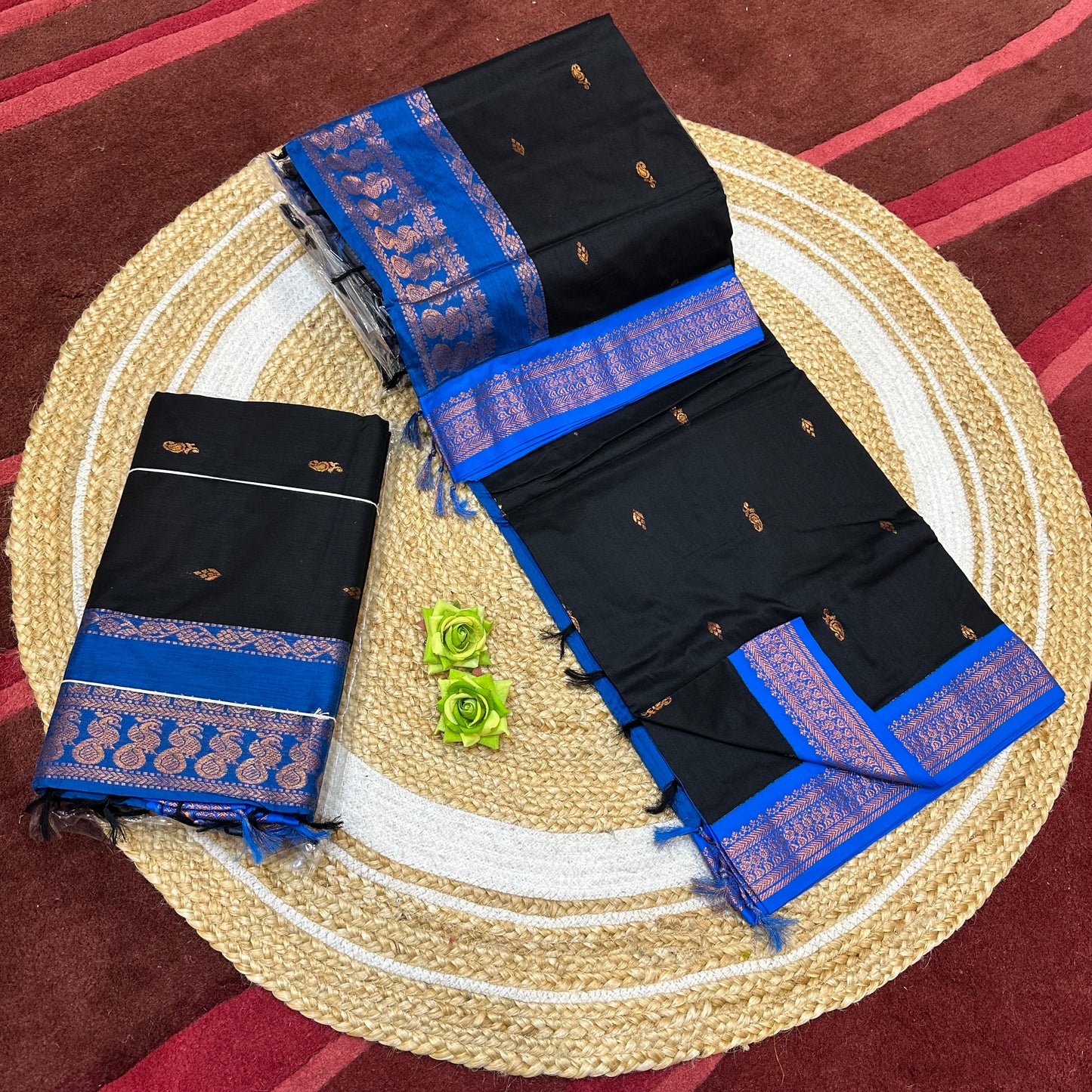 Black & Blue Kalyani Silk Cotton Sari South Indian Saree S140