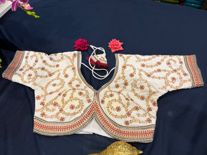 40” White Velvet Sari Blouse Indian Top Choli B1