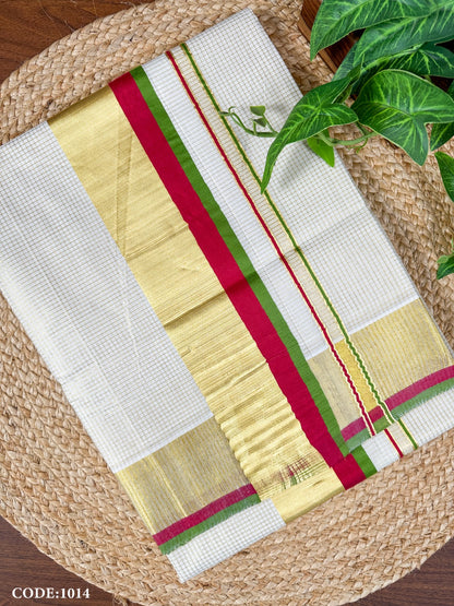 Mehendi Green Lotus Kerala Vishu Sari Indian Onam Tissue hand Painted Saree C10