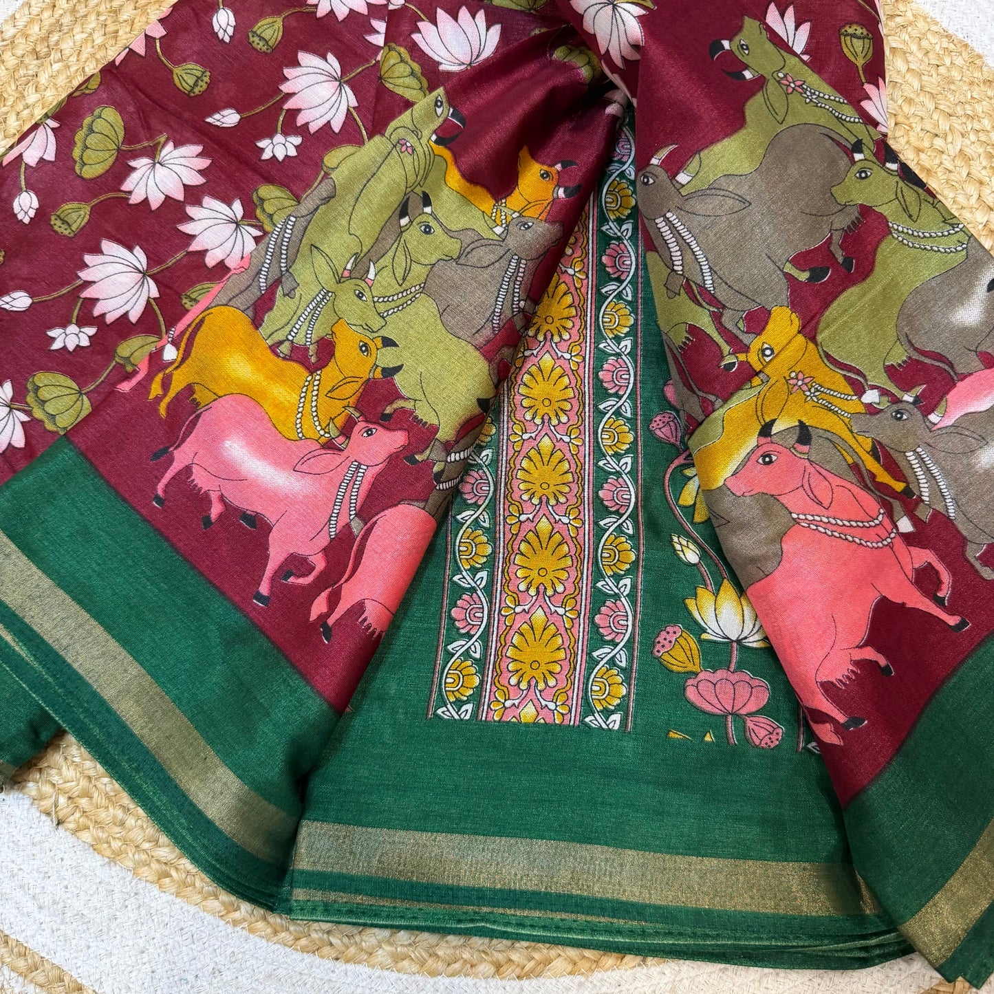 Maroon Indian Casual wear Saree Kalamkari Printed Sari S143