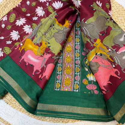 Maroon Indian Casual wear Saree Kalamkari Printed Sari S143