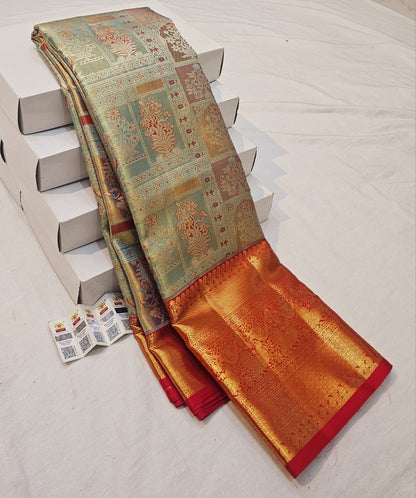 Kanchipuram Pure Silk Saree Bridal Blue Kanjivaram Sari SPK245