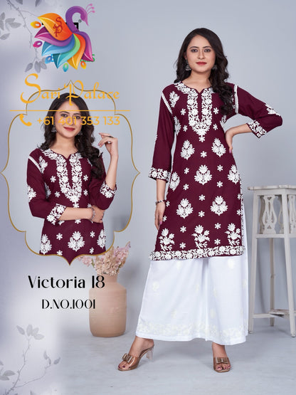 Black Indian Ladies Plazo Outfit Rayon Salwar Kameez Chickenkari Kurti Suit SS34