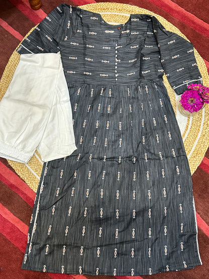 40” L size 10 Anarkali style Long Kurti with Pants Grey SS05