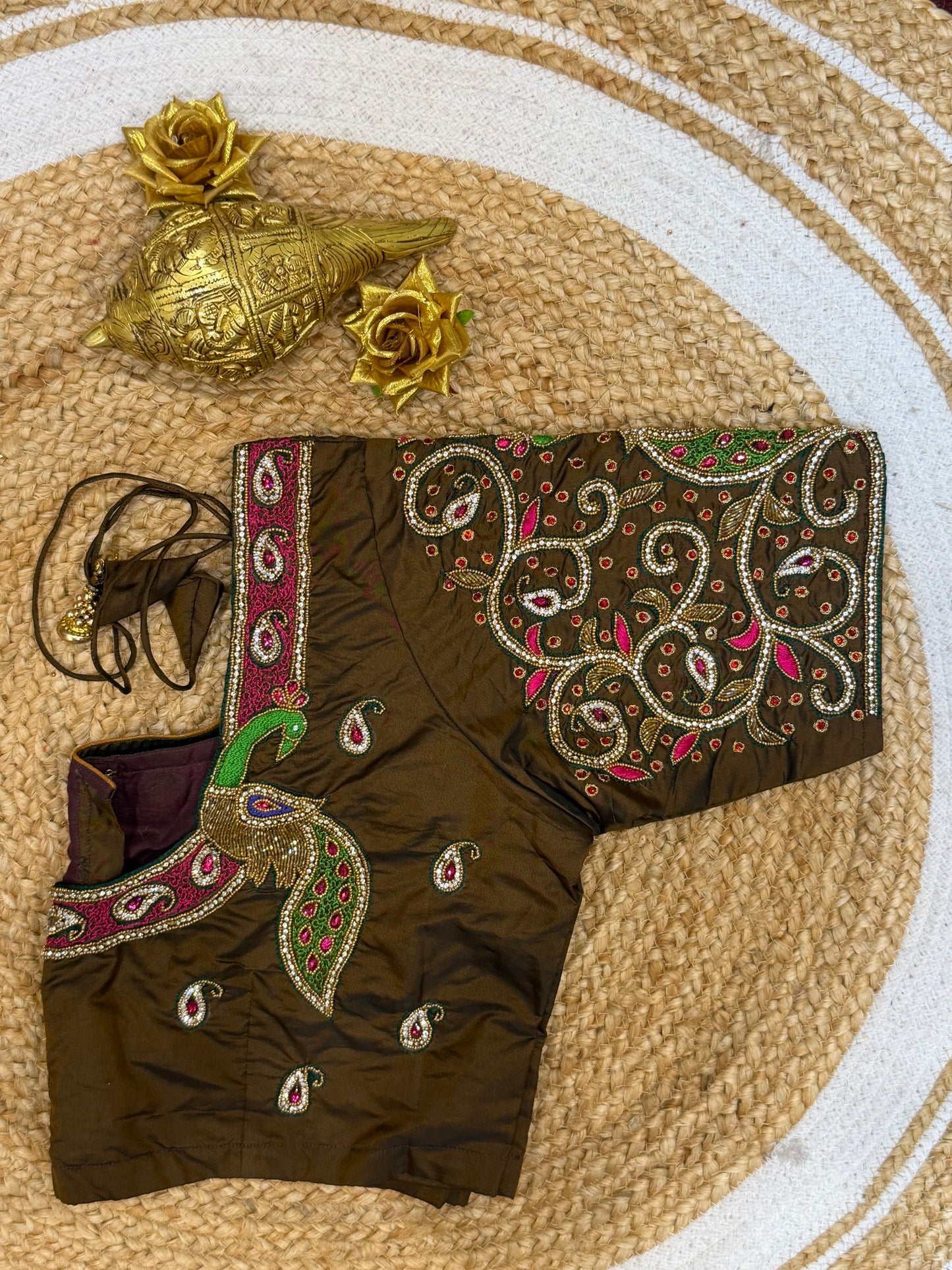 42” XL Size 12 size Aari Worked Sari Blouse Indian Saree Top Brown B162