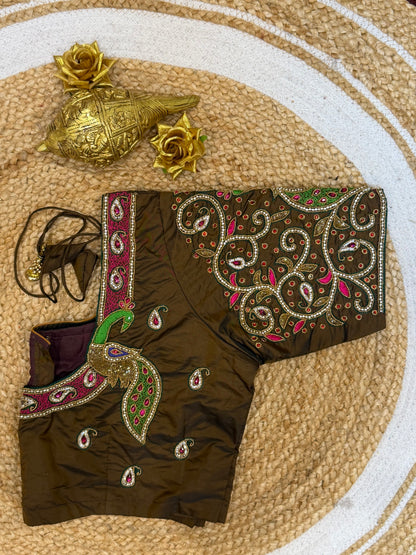 42” XL Size 12 size Aari Worked Sari Blouse Indian Saree Top Brown B162