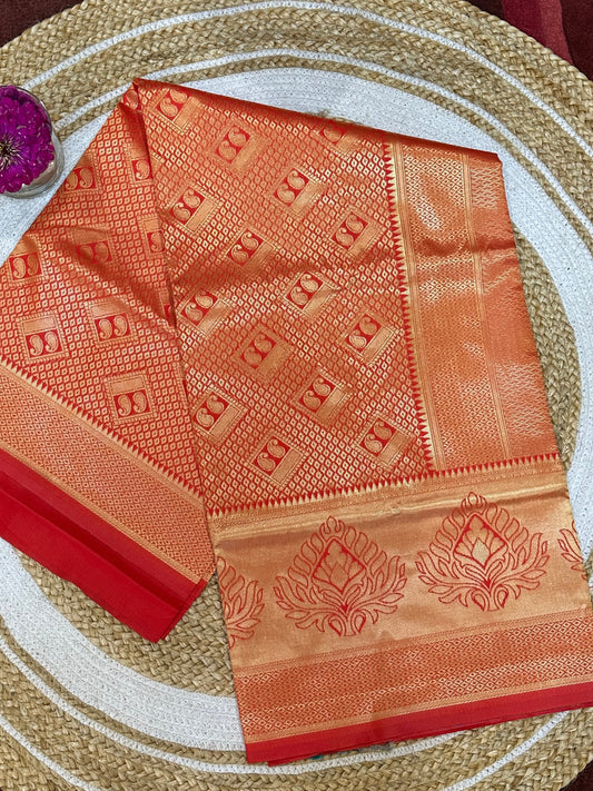 Art Silk Sari Indian Fancy Saree Red & Gold S72