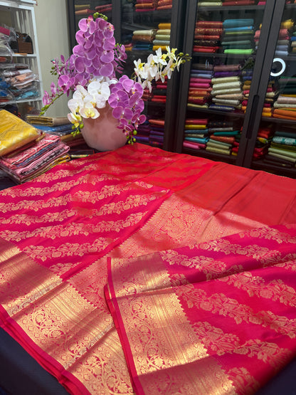 Kanchipuram Pure Silk Saree Bridal Reddish Pink Kanjivaram Sari SPK481