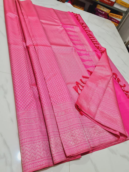 Kerala style Kanchipuram Pure Silk Pink Saree Matt Zari Kanjivaram Sari| SPK128