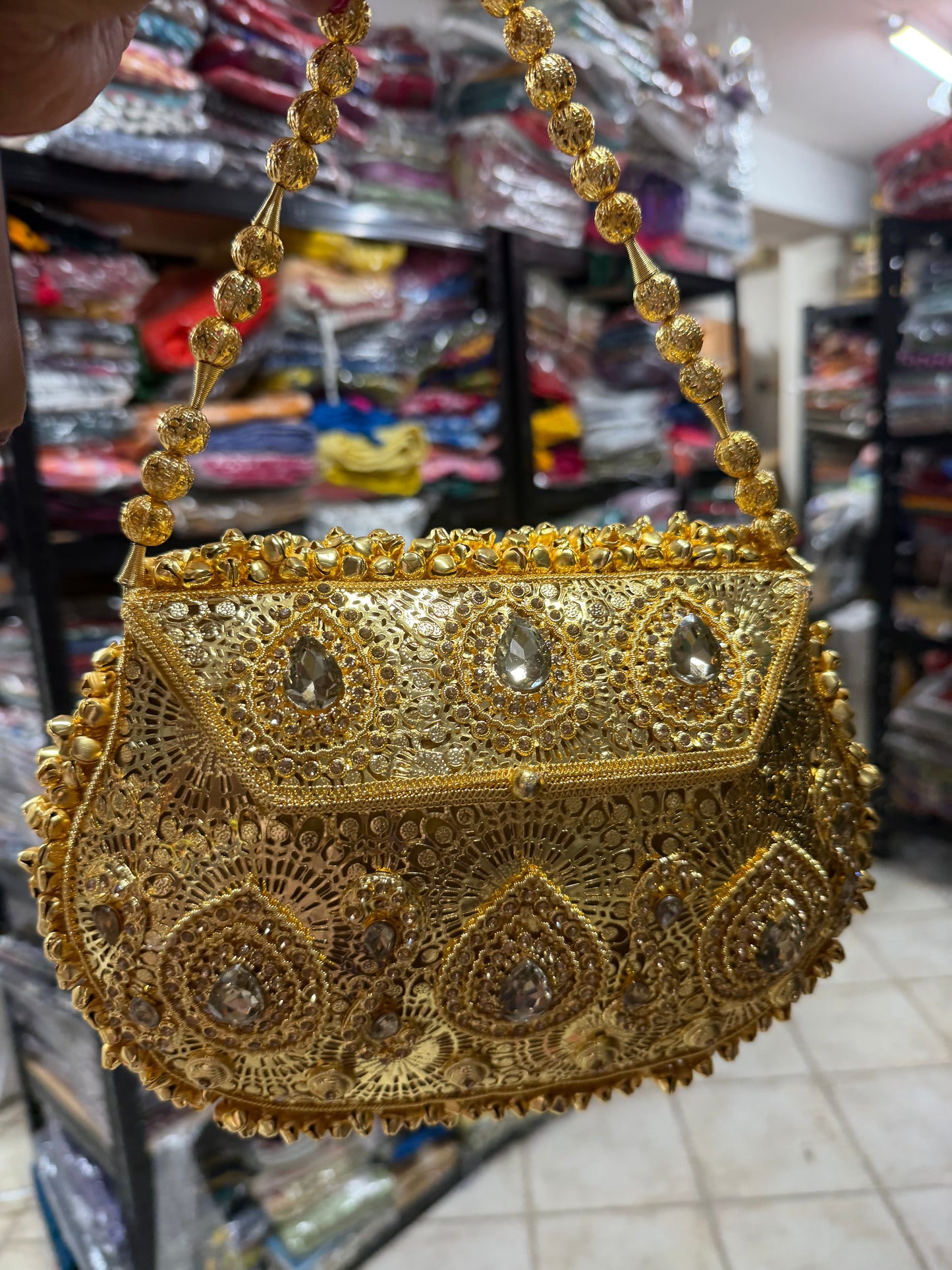 Gold Metal Indian Handmade Clutch Bollywood Potli Bag handbag Purse Bag1