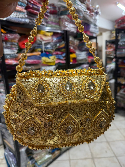 Gold Metal Indian Handmade Clutch Bollywood Potli Bag handbag Purse Bag1