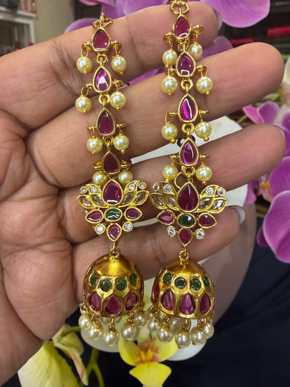 Golden Multi Jumka Jhumka Indian Brass Earrings Jimikki Kammal with chain Indian Jewellery E32