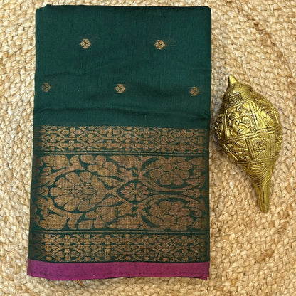 Soft Silk Cotton Sari Indian Bottle Green Saree S116