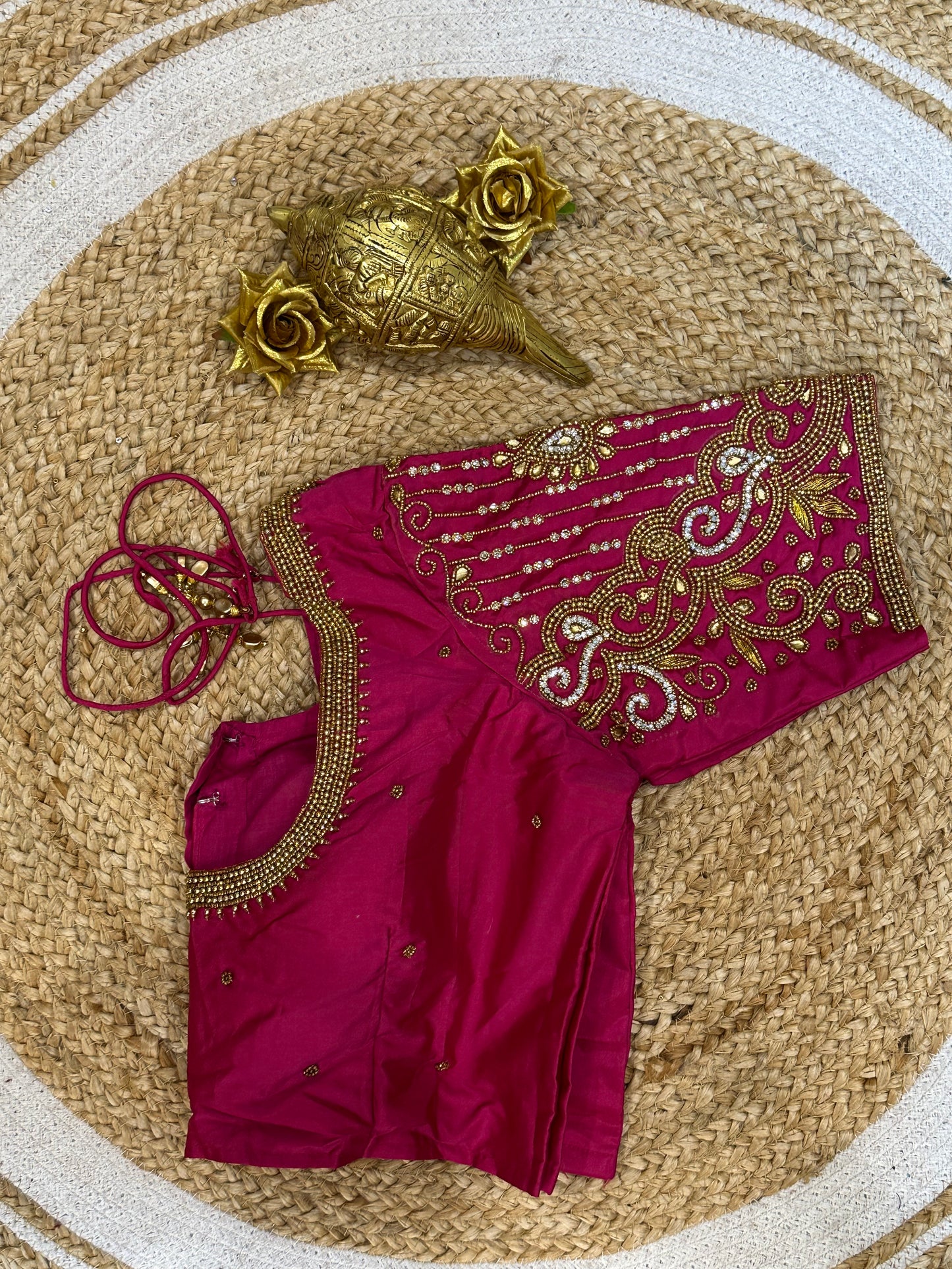 40” Size 10 Aari Worked Sari Blouse Indian Saree Top Silk Pink B84