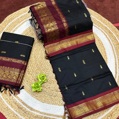 Black & Maroon Kalyani Silk Cotton Sari South Indian Saree S140