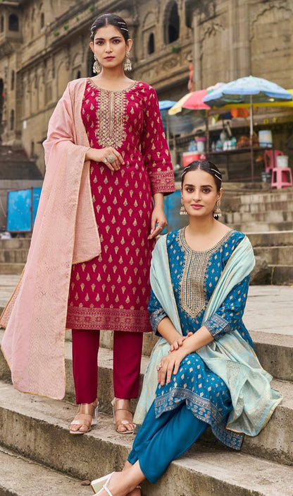 Indian Ladies Blue Rayon Salwar Kameez Kurti Suit SS32