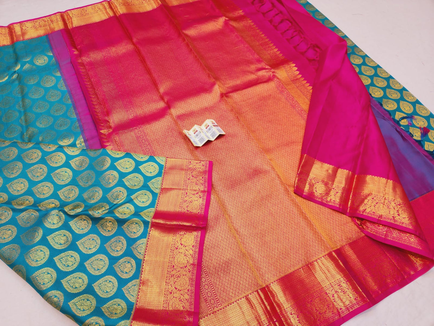 Kanchipuram Pure Silk Saree Blue & Pink Kanjivaram Sari| SPK120