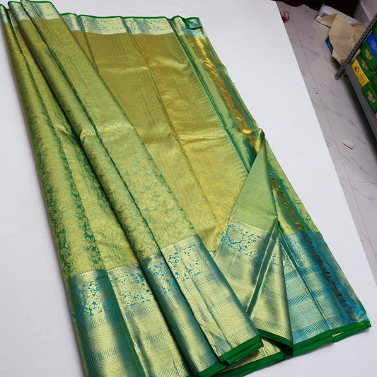 Bridal Tissue Kanchipuram Pure Silk Saree Green Kanjivaram Sari| SPK123