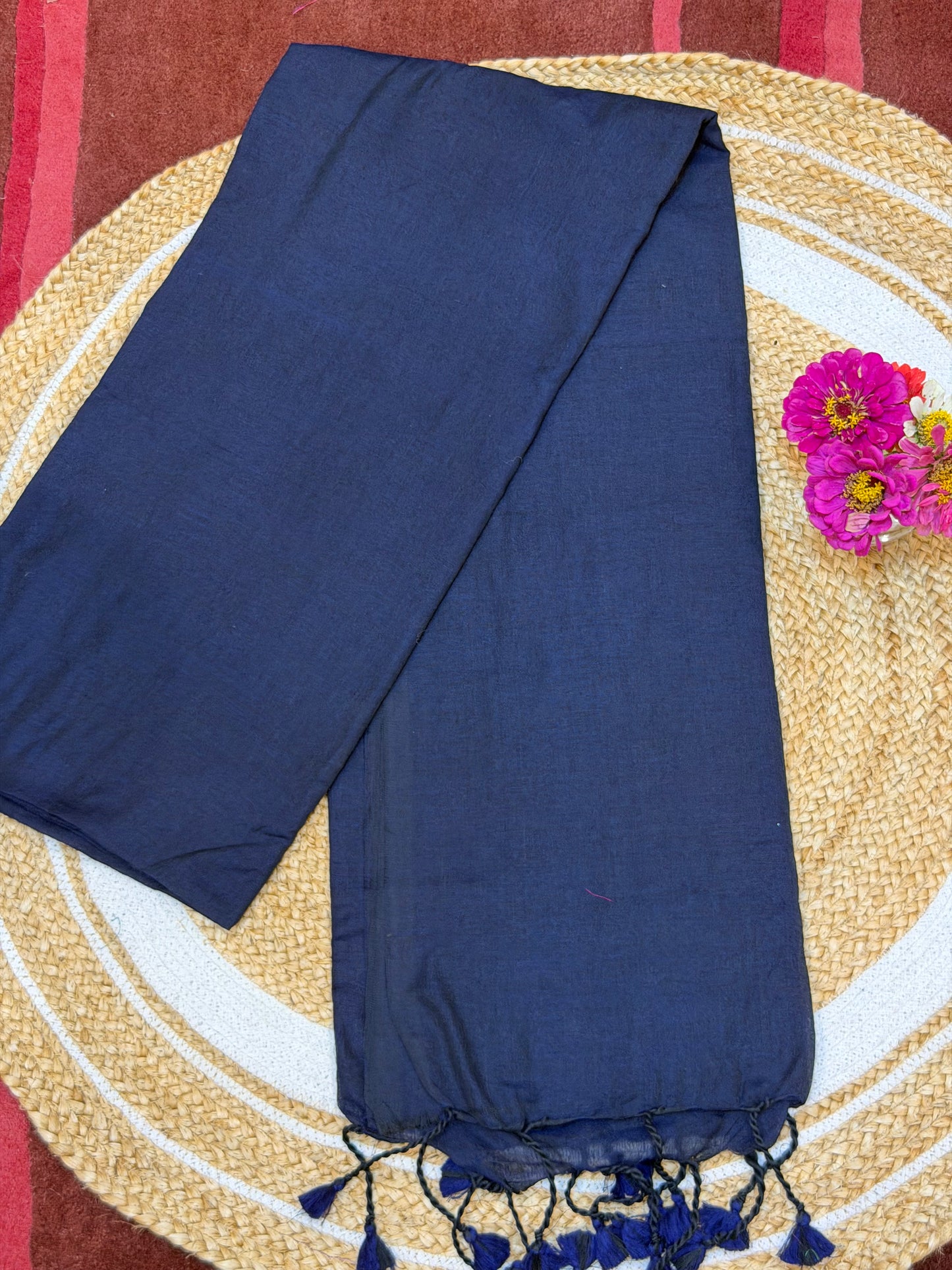 Khadi Soft Cotton Linen Sari Indian Saree Navy Blue  S10