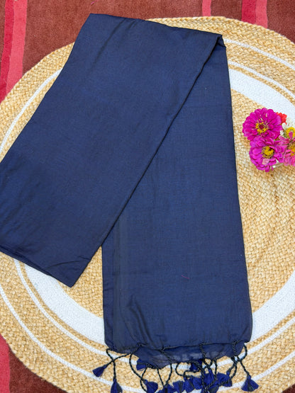 Khadi Soft Cotton Linen Sari Indian Saree Navy Blue  S10