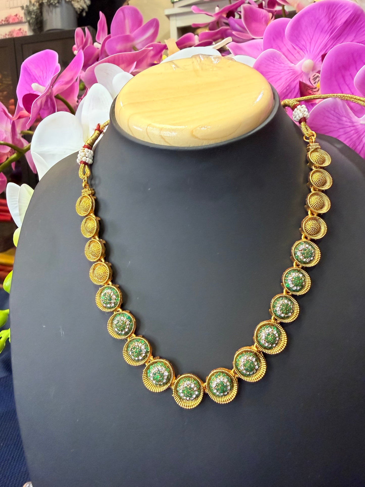 Indian Necklace & Earrings Green Addiyal Jewellery Set V4