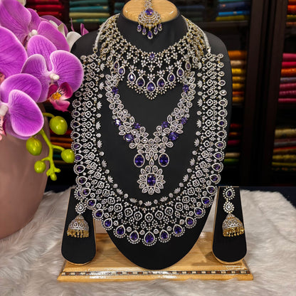 AD Bluish Purple and Silver Indian Bridal Necklace Haram set N37