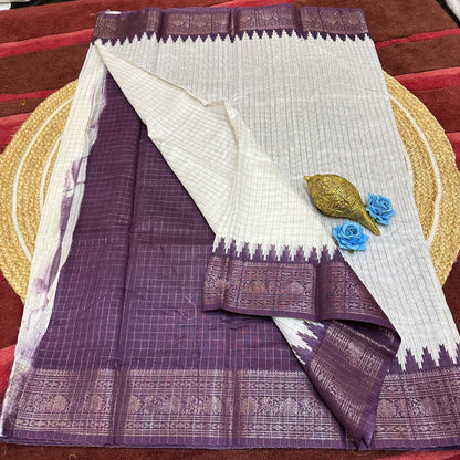 White & Purple Madurai Sungudi Cotton Sari Indian handloom Saree C2