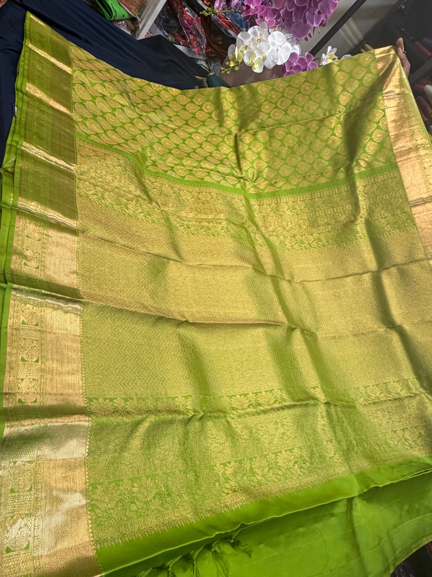 Kanchipuram Pure Silk handloom Saree Indian Kanjivaram Green Sari SPK428