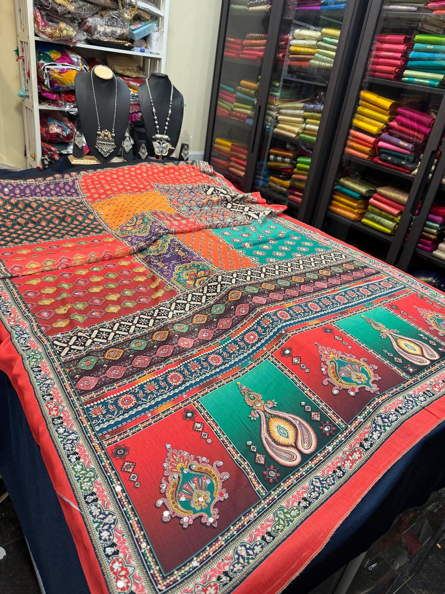 Black Multi Mirror Worked Masakali Sari Indian Fancy Saree C3