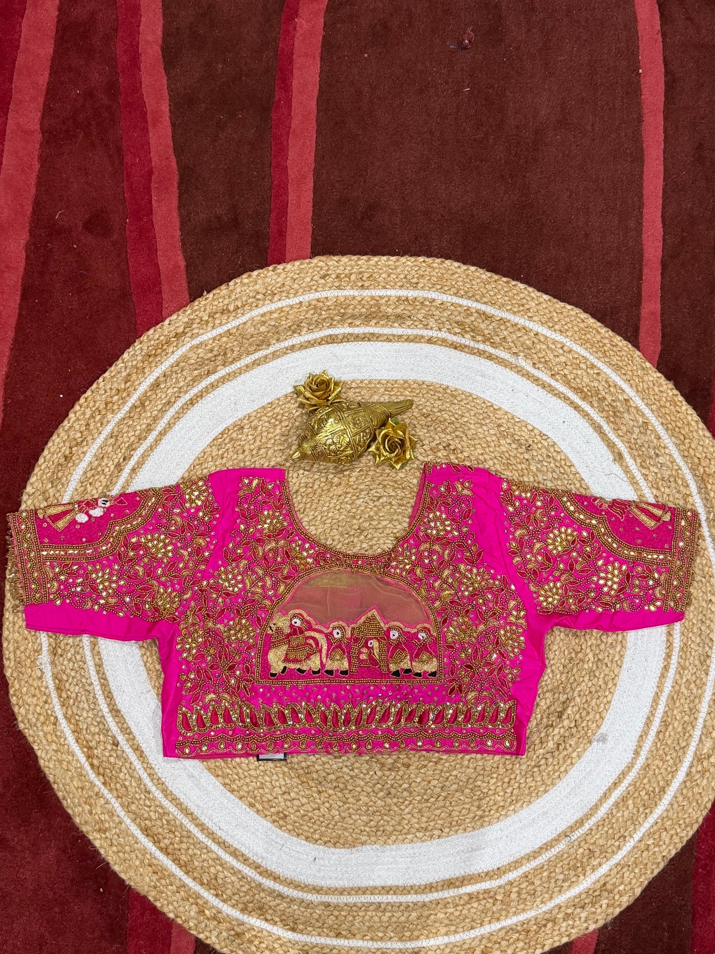 40” L Size 10 size Aari Worked Sari Blouse Indian Saree Top Pink B168