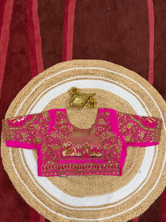 40” L Size 10 size Aari Worked Sari Blouse Indian Saree Top Pink B168