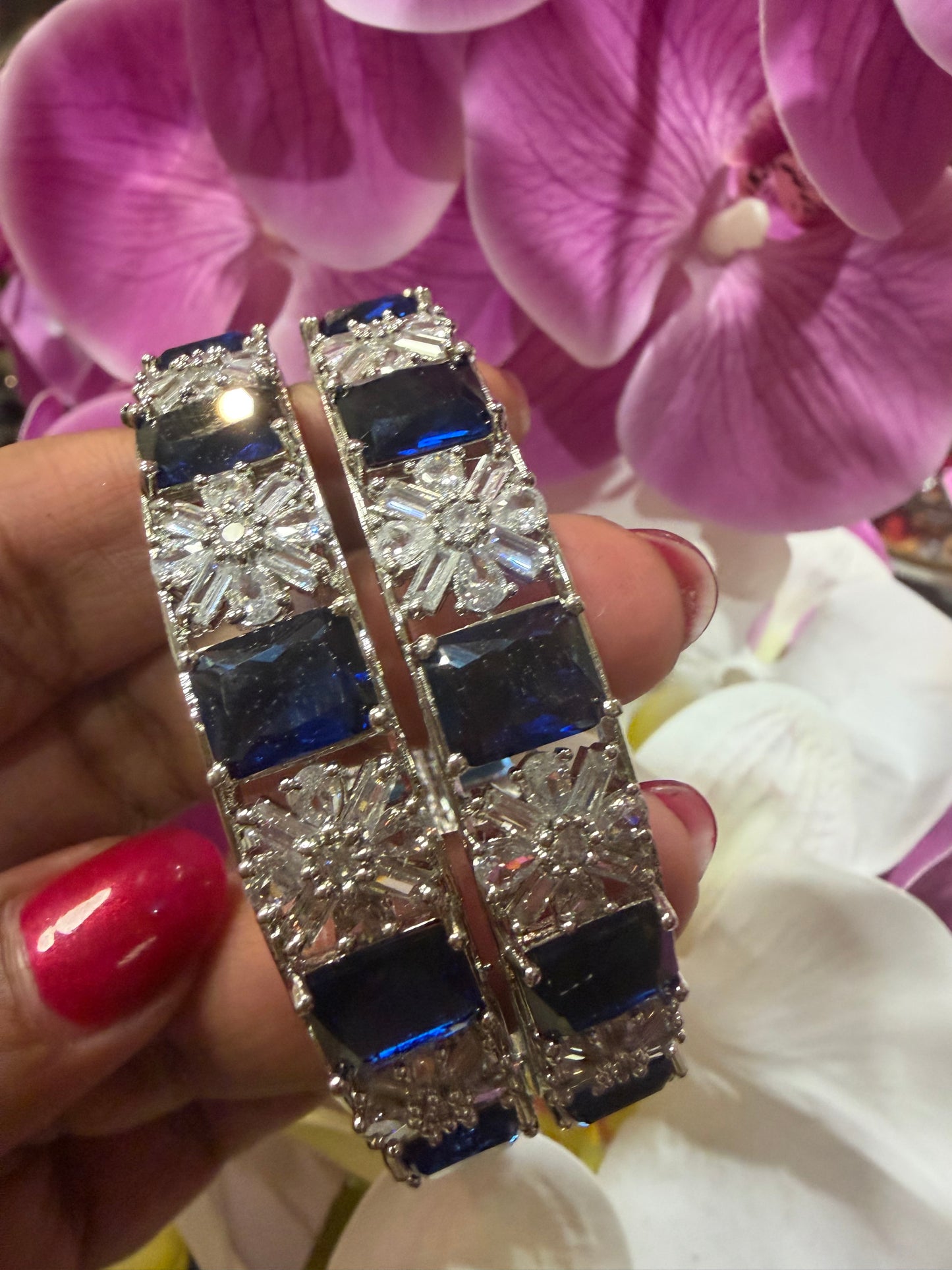 Indian American Diamond Bangles Blue white Stones Bracelets B10