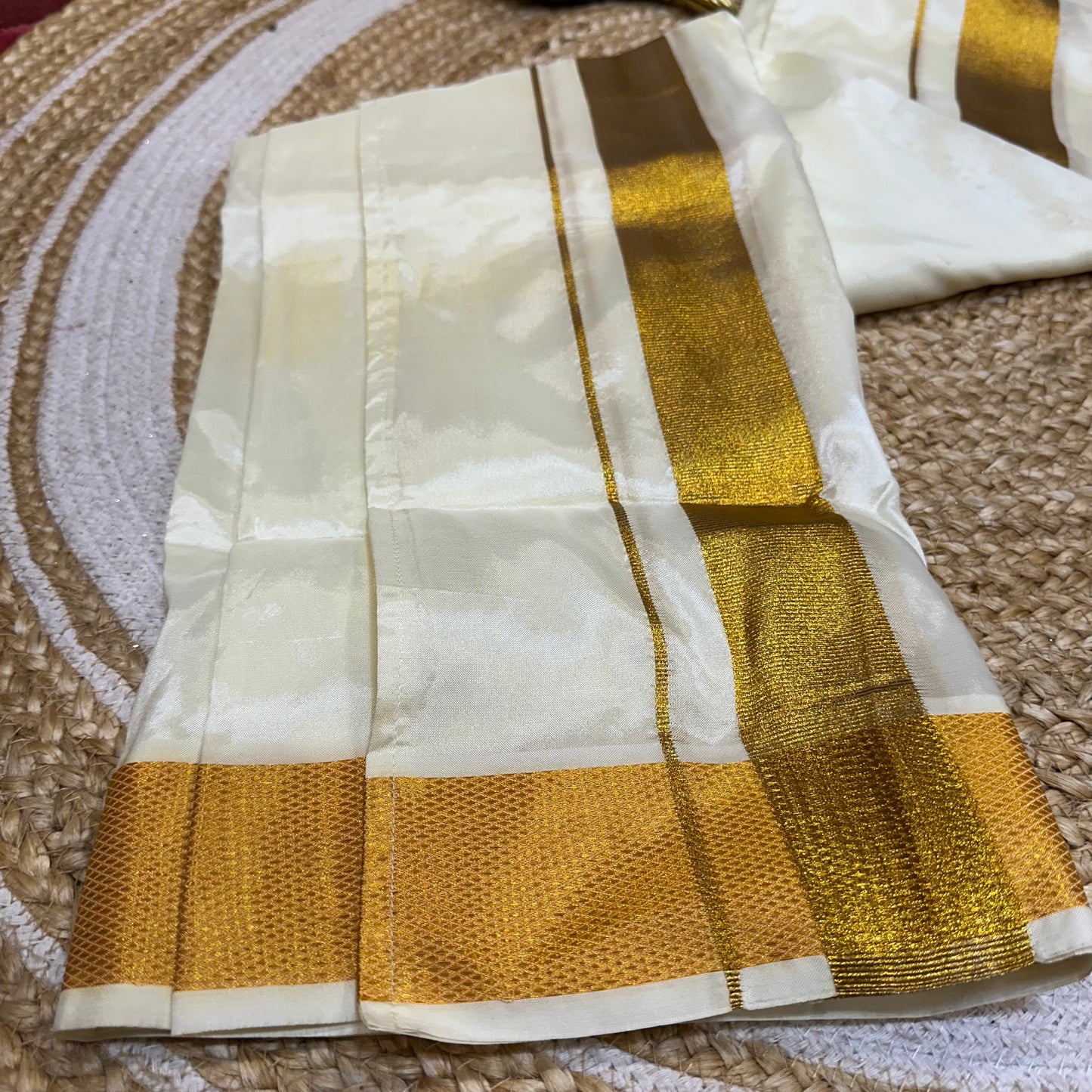 28” 30” Men’s South Indian Vesti Silk Ready to wear Cream Vetti Dhotti V25