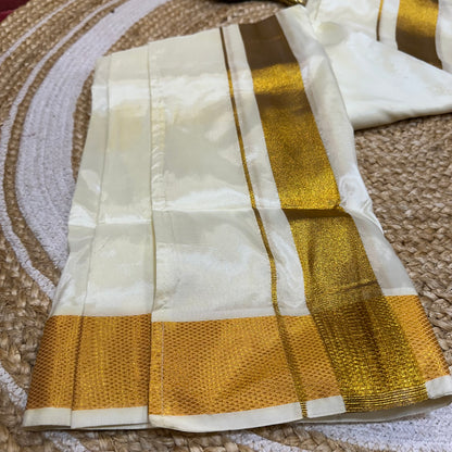 28” 30” Men’s South Indian Vesti Silk Ready to wear Cream Vetti Dhotti V25