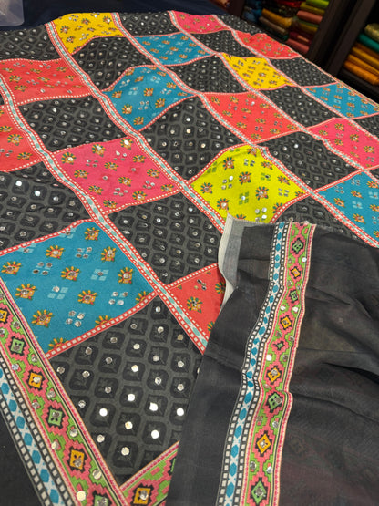 Multi coloured Mirror Worked Masakali Sari Indian Fancy Saree C3
