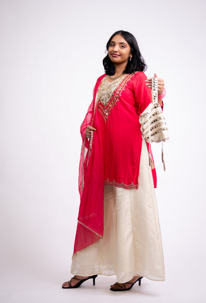 Yellow Cream Indian Pakistani Outfit Indo western Salwar Kameez Sharara Suit EID C2