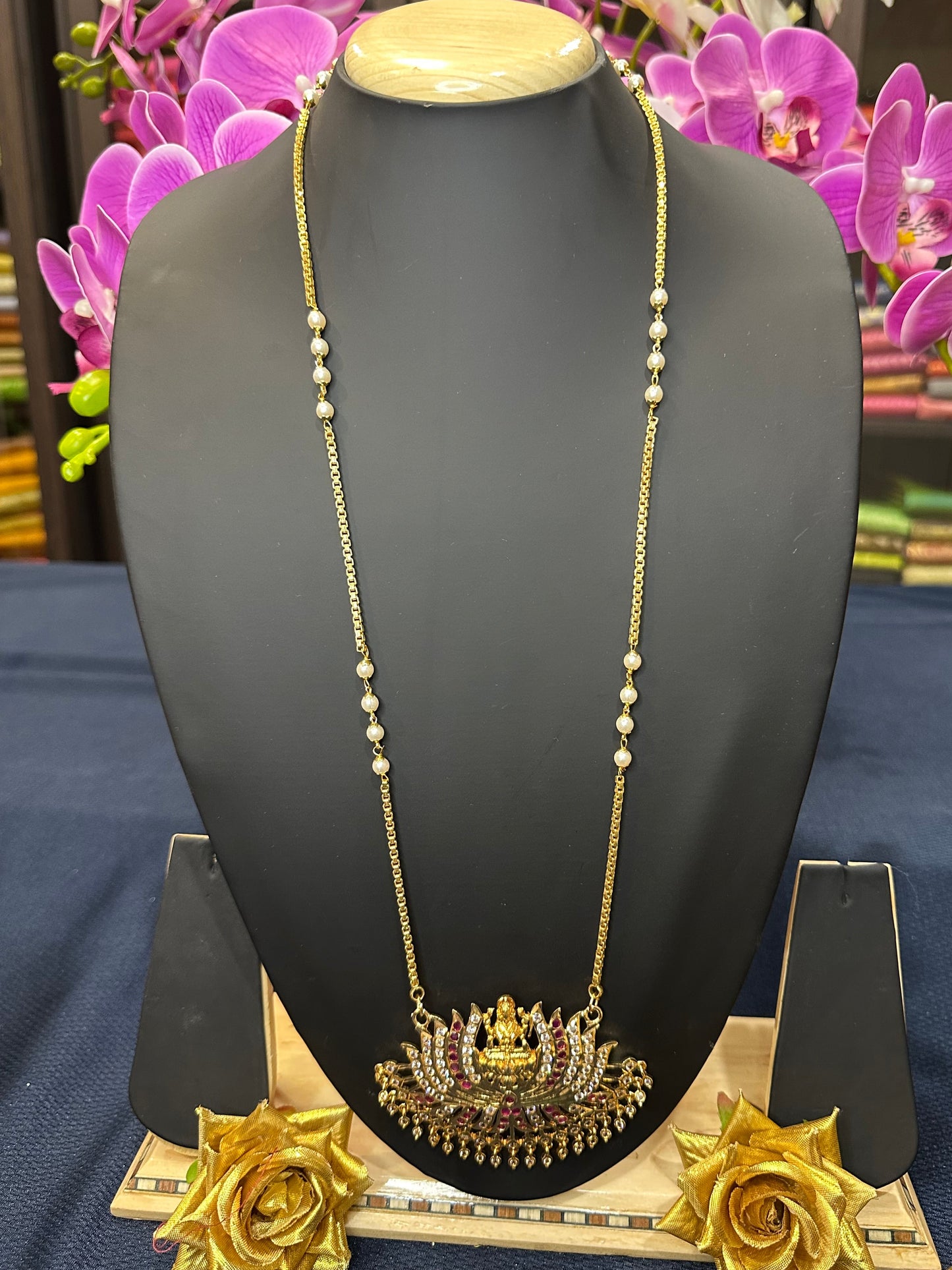 Impon Indian Necklace Ruby Pathakkam Haram N34