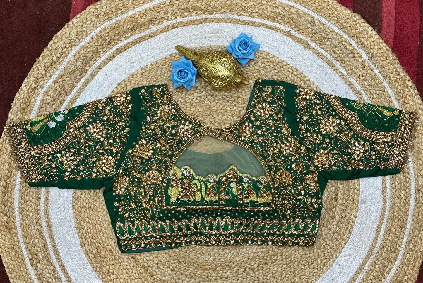 38” M Size 8 Aari Worked Sari Blouse Indian Saree Top Green B181