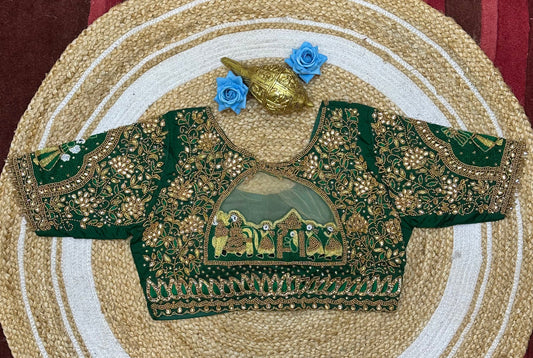 38” M Size 8 Aari Worked Sari Blouse Indian Saree Top Green B181