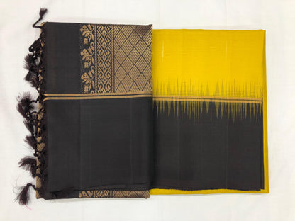 Kanchipuram Pattu Soft Silk Indian Saree Pure Silk Sari Yellow| SS21